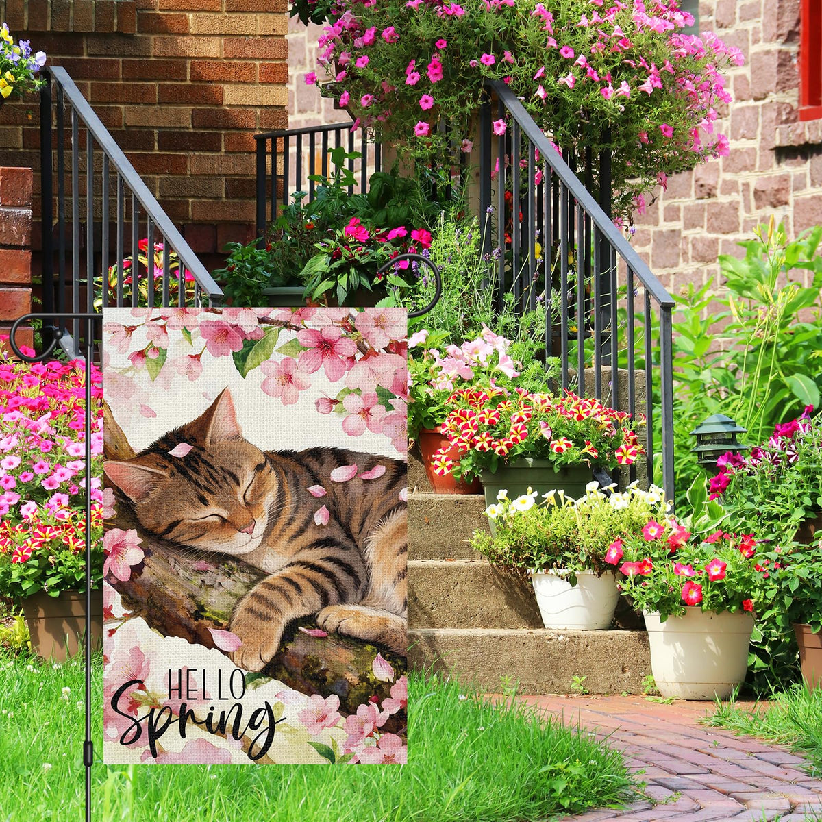 Heyfibro watercolor cherry blossoms garden flag adds soft seasonal color