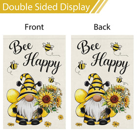 Heyfibro Bee Happy Gnome Flag weather-resistant polyester for outdoor use.