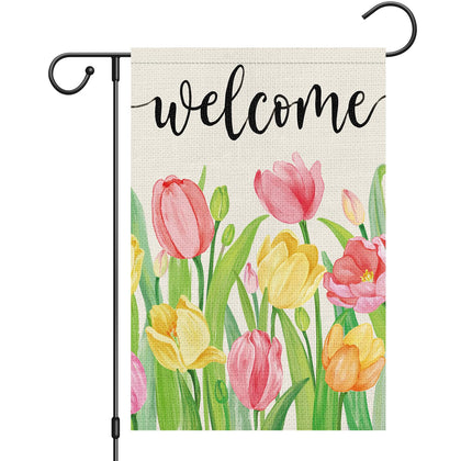 Heyfibro Welcome Spring tulip flag front view boosts curb appeal