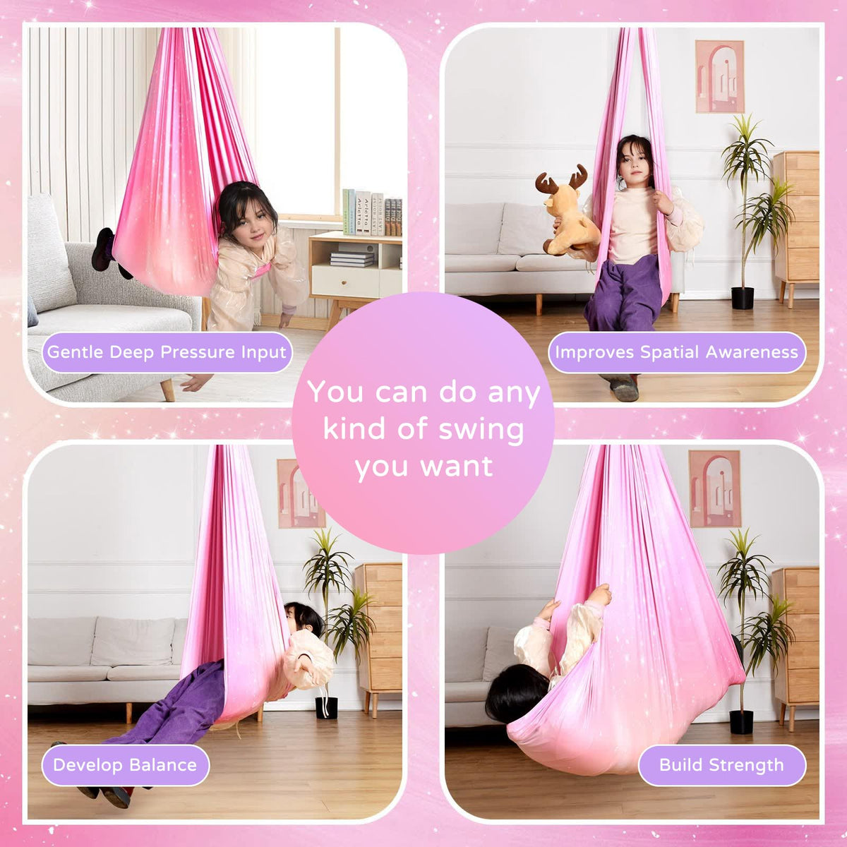 Heyfriday sensory swing supports up to 300 lbs for kids and adults.