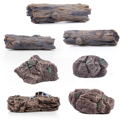Heynsgu artificial stump rocks set, front view, durable mini diorama figures for table displays