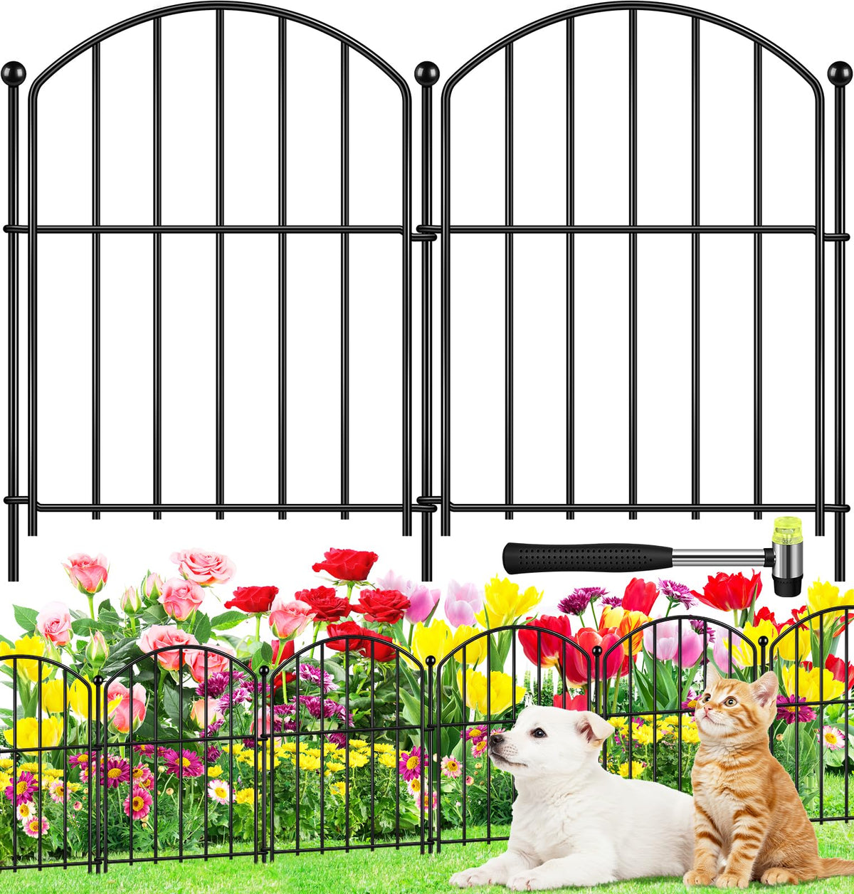 HEYRSUN arched garden fence panel defining elegant flower bed borders.