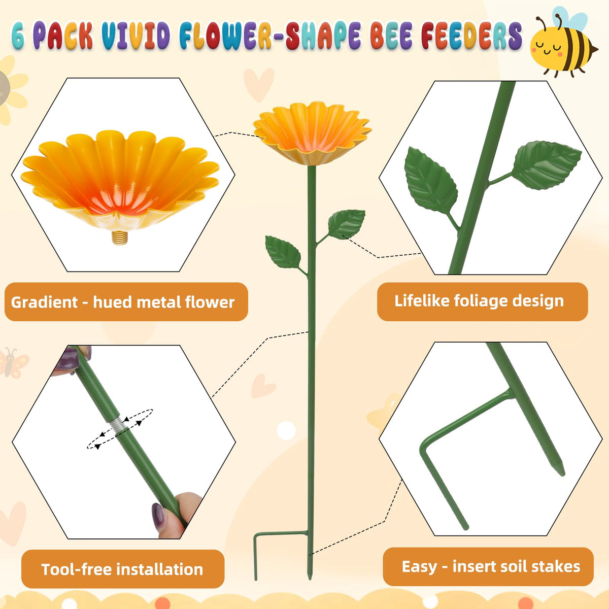 HEYTIMI detachable stake for quick, tool-free setup in your flower bed