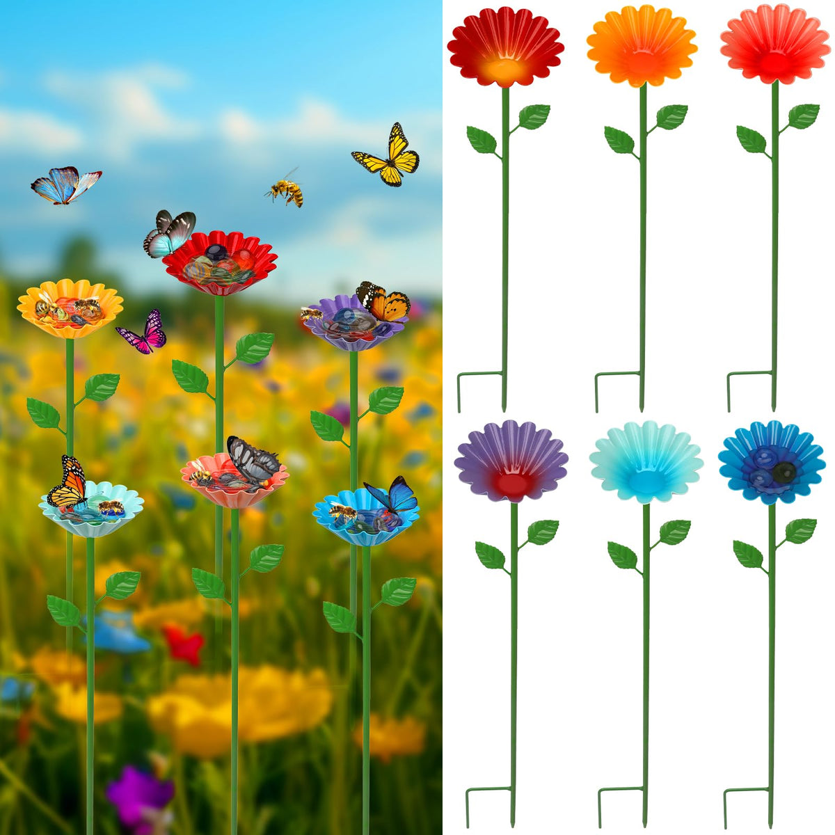 HEYTIMI bee watering station with flower design attracts pollinators to your garden