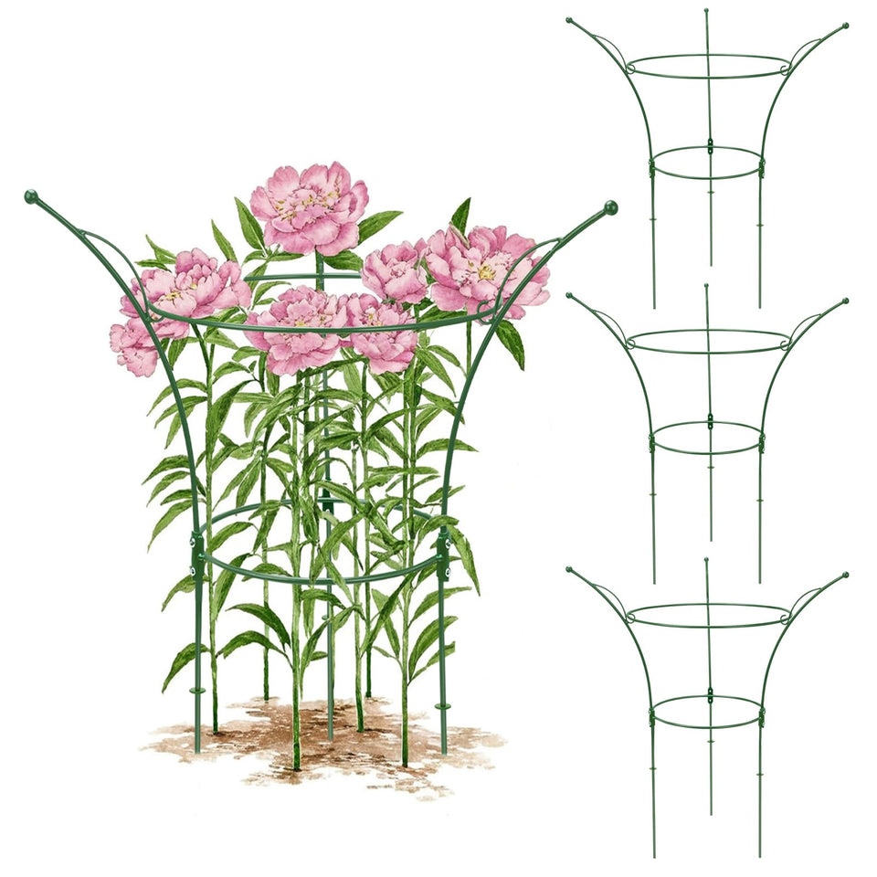 HEYTIMI green peony cages 4-pack provide support for upright blooms and prevent drooping.