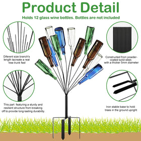 HEYTIMI metal garden bottle tree with ground stake provides stable outdoor display