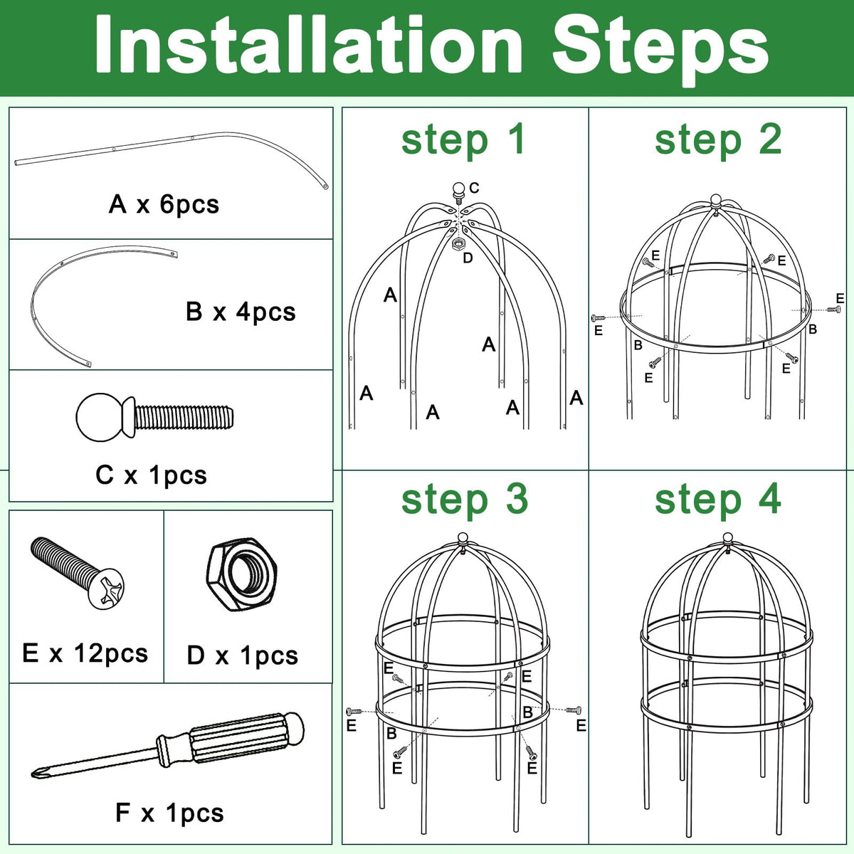 Heytimi metal plant support bird cage offers durable, weather-resistant garden structure.