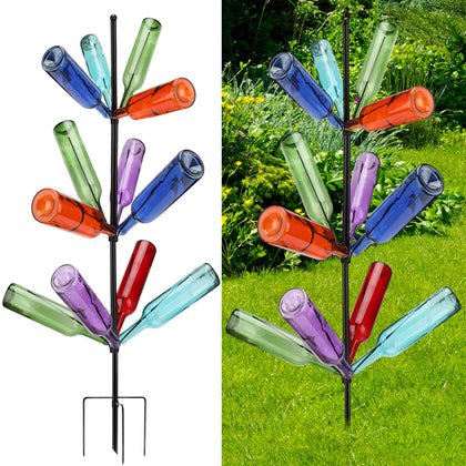 HEYTIMI wine bottle tree with 12 branches, 47 inches tall, ideal for outdoor bottle display
