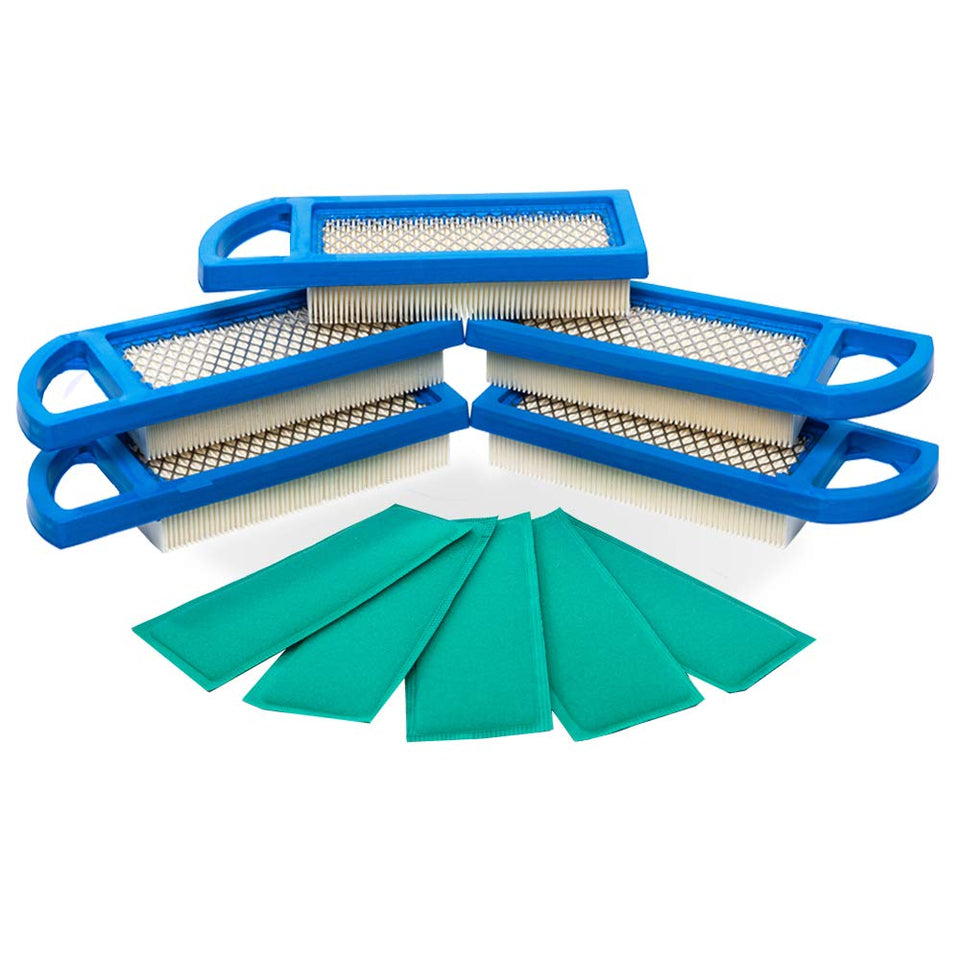 HEYZLASS air filter packaging shows five-pack for mower compatibility.
