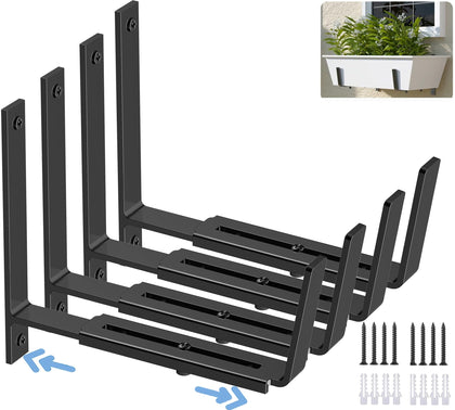 HFHOME adjustable planter brackets on a wall provide sturdy support for outdoor pots.