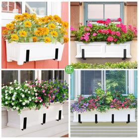 HFHOME heavy duty brackets mounted under a railing for garden planters.