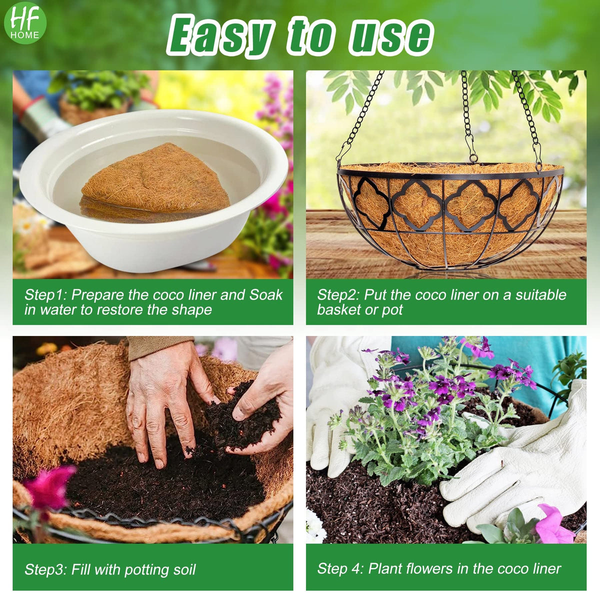 HFHOME 10in liner in hanging basket demonstrates easy fit.