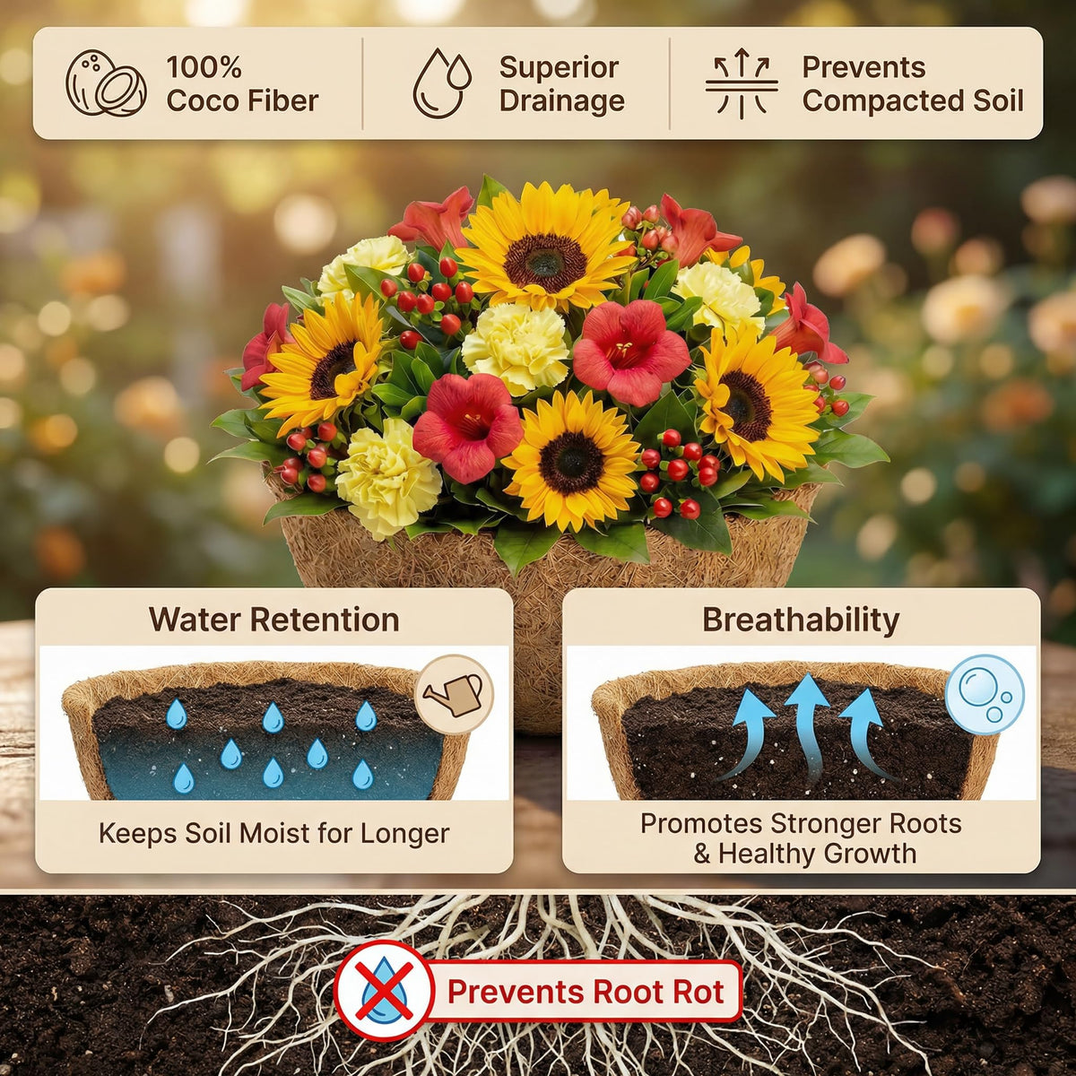 HFHOME natural coco-fiber liner, eco-friendly option for garden containers.