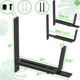 HFHOME adjustable base brackets showing 6-12.5 inch compatibility for balcony planters.