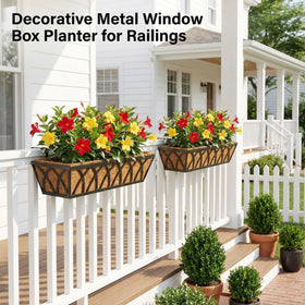 HFHOME railing planter with quatrefoil metal frame adds decorative flair.