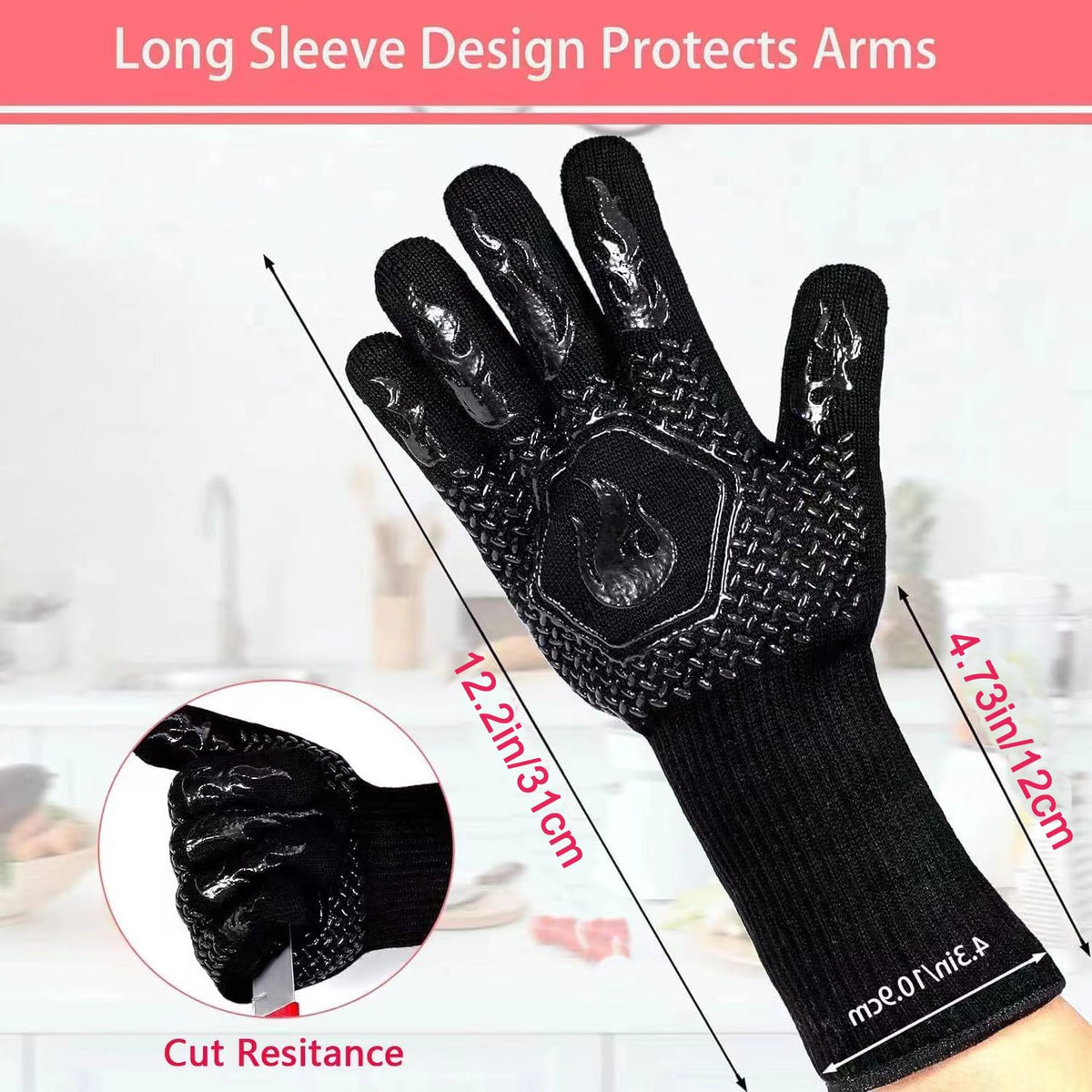HFLYJPYW barbecue gloves with non-slip silicone keep tools secure.