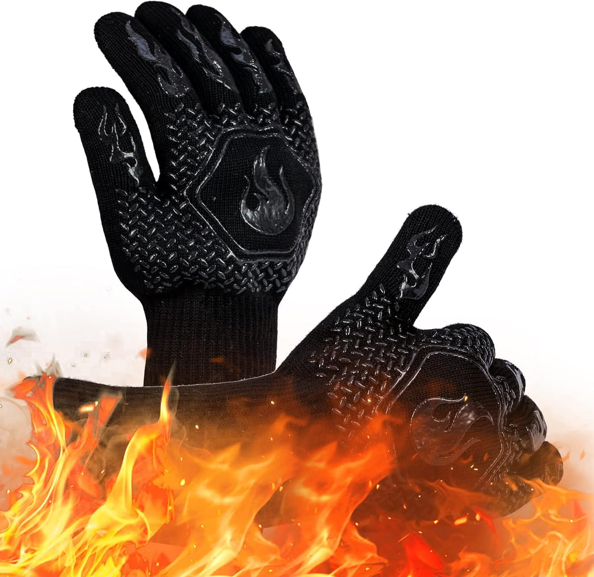 HFLYJPYW BBQ grill gloves provide up to 1472°F heat protection for grilling.