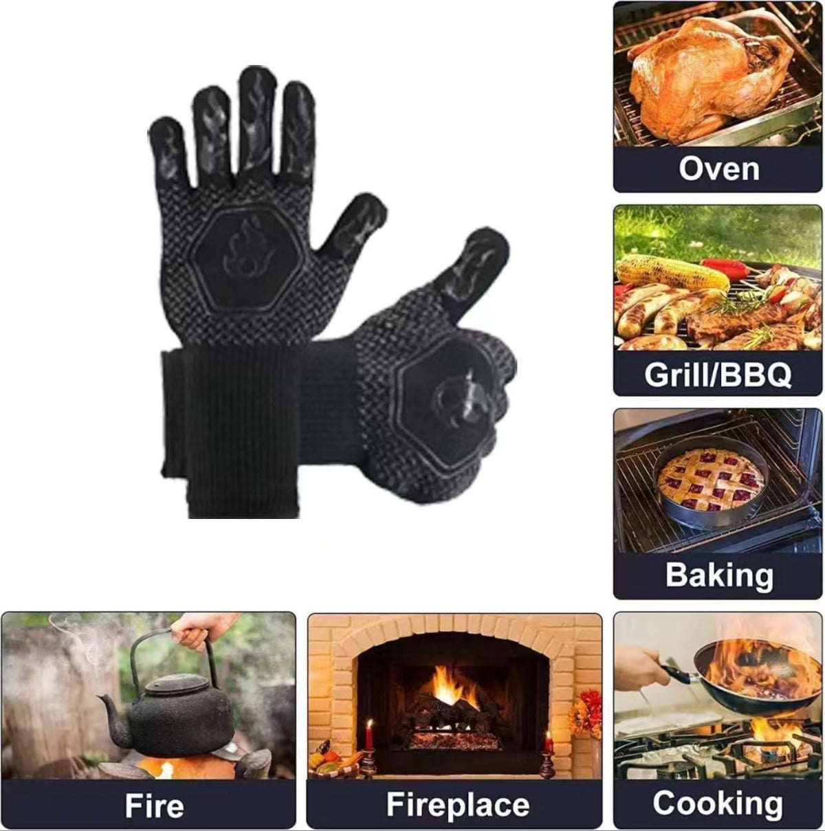 HFLYJPYW grill mitts extend wrist protection during hot cooking.