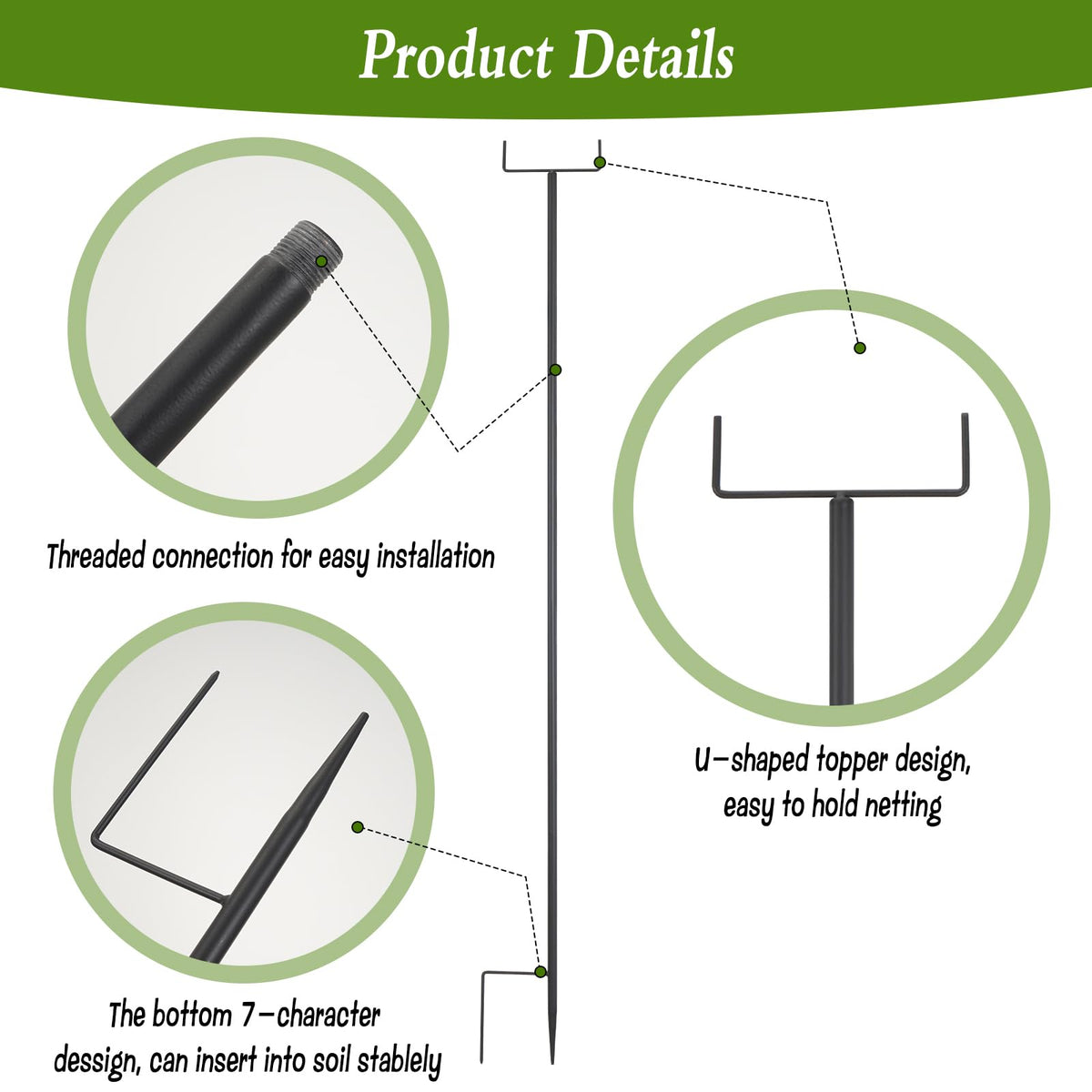 HFYZZ adjustable-length stakes adapt to different plant heights and netting needs