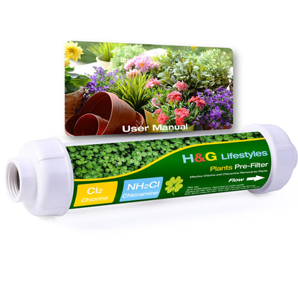 H&G Lifestyles garden hose filter installed on hose spigot for cleaner irrigation.