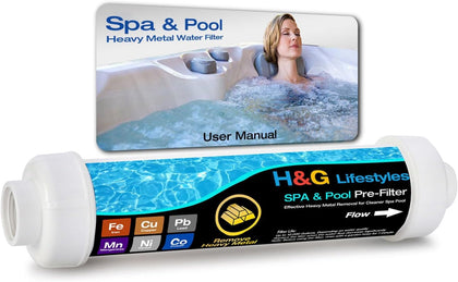 H&G Lifestyles iron water filter attached to a garden hose showing the 3/4 GHT connection for easy deployment