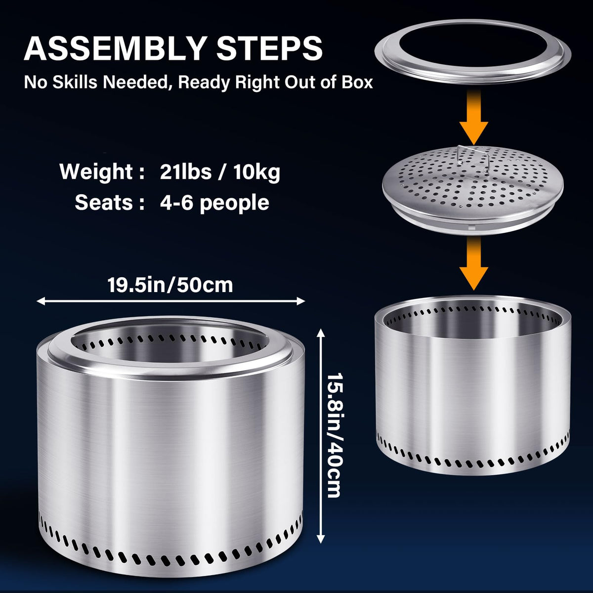 HGD 20-Inch Smokeless Fire Pit ash pan close-up highlights easy ash removal.