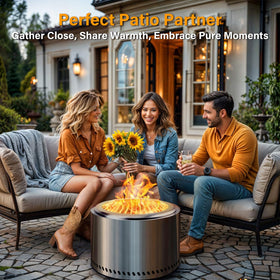 HGD 20-Inch Smokeless Fire Pit vent holes detail demonstrates secondary combustion design.