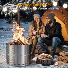 HGD camping and beach use of smokeless firepit for meals and warmth.