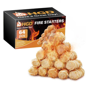 HGD natural fire starters 64-piece package ready for quick ignition outdoors.
