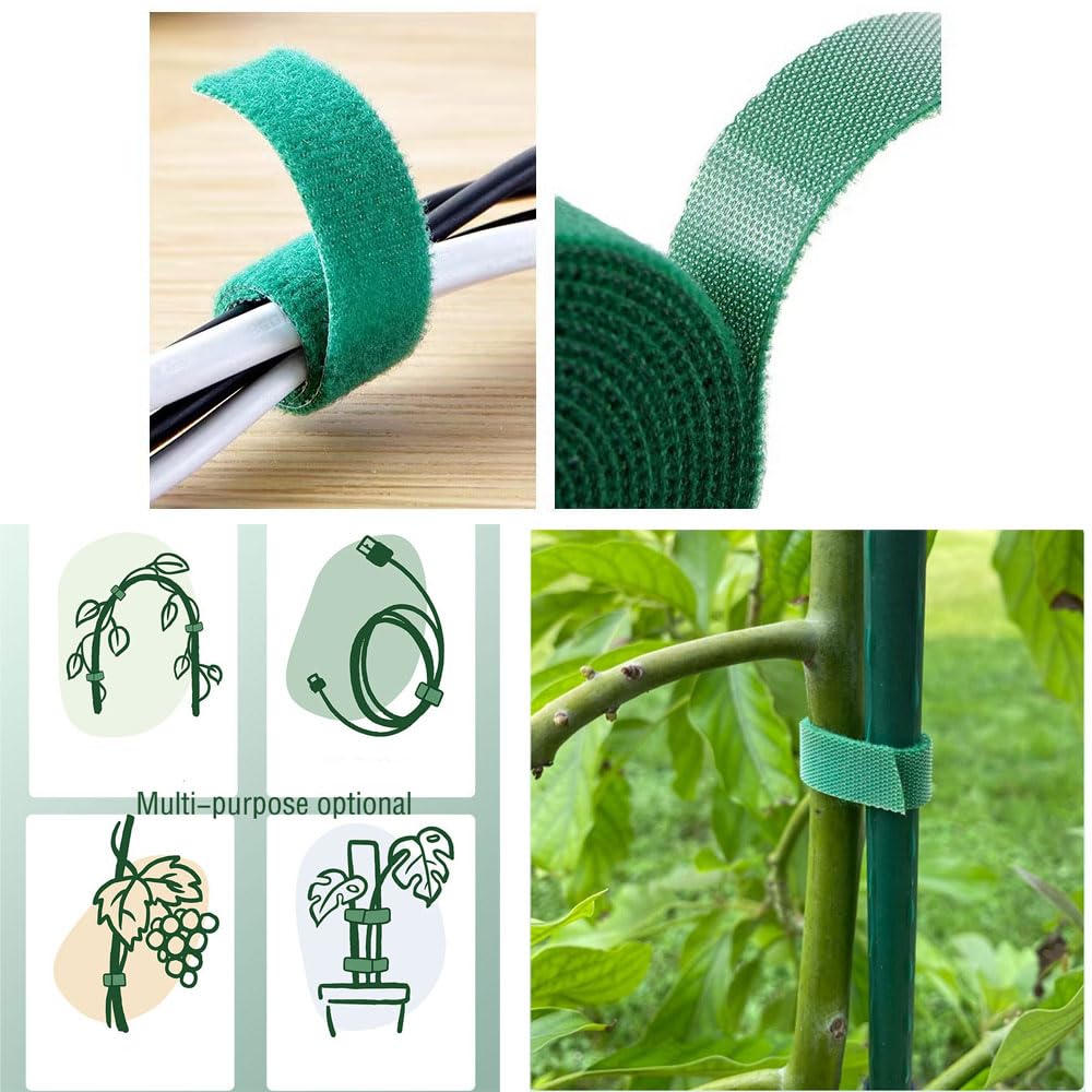 HGJST Plant Tape 32 ft green roll close-up showing soft nylon and hook-and-loop.