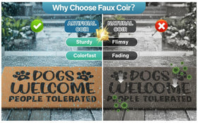 HH Family dog-welcome design doormat adds friendly curb appeal.