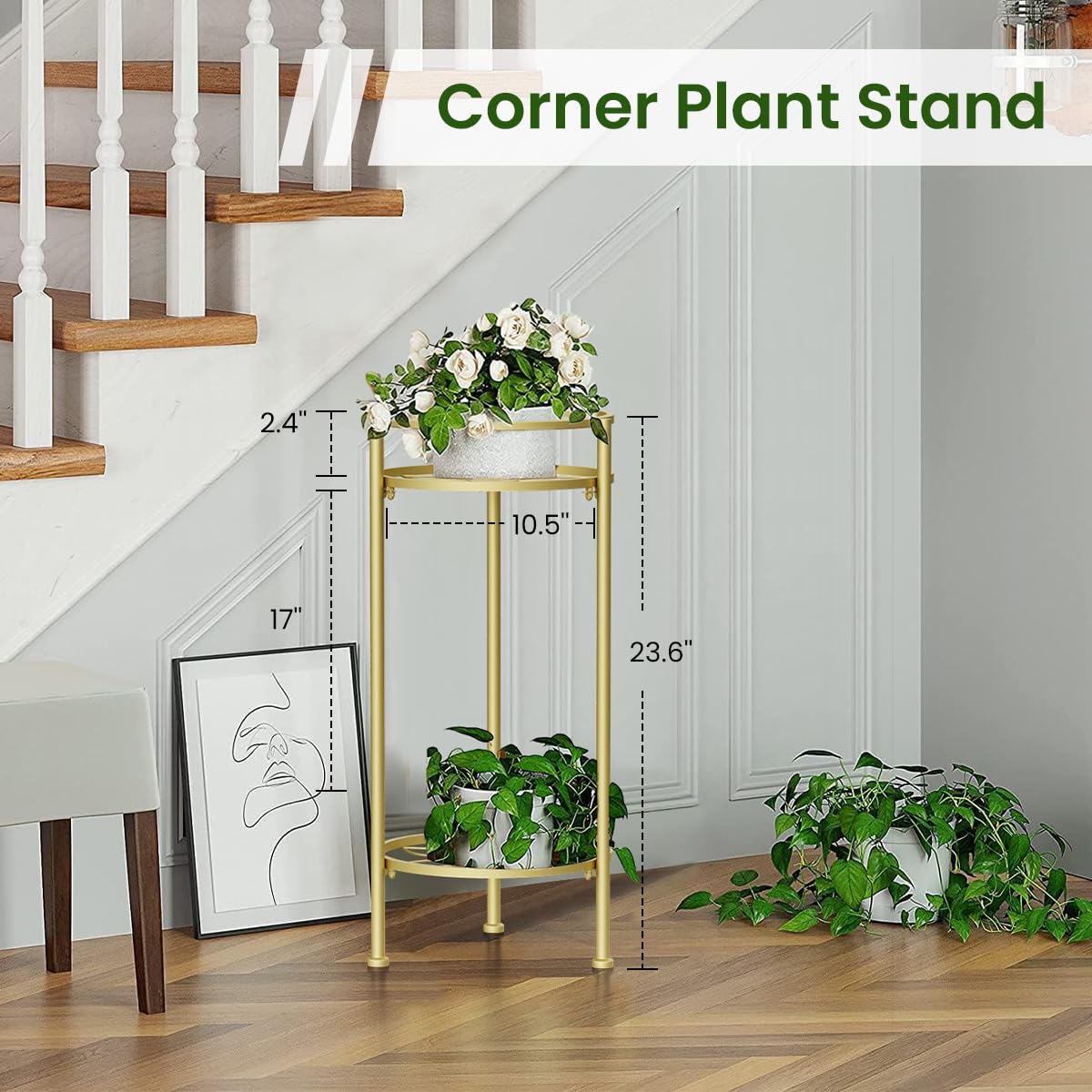 H HOMEXIN plant stand corner display fits tight spaces and adds elegance.