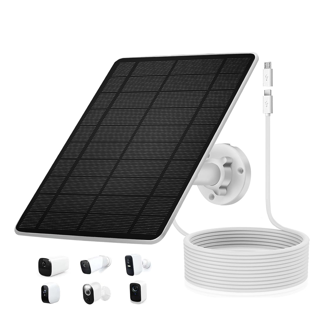 Hhuiyu solar panel charger powers Ring cam batteries outdoors