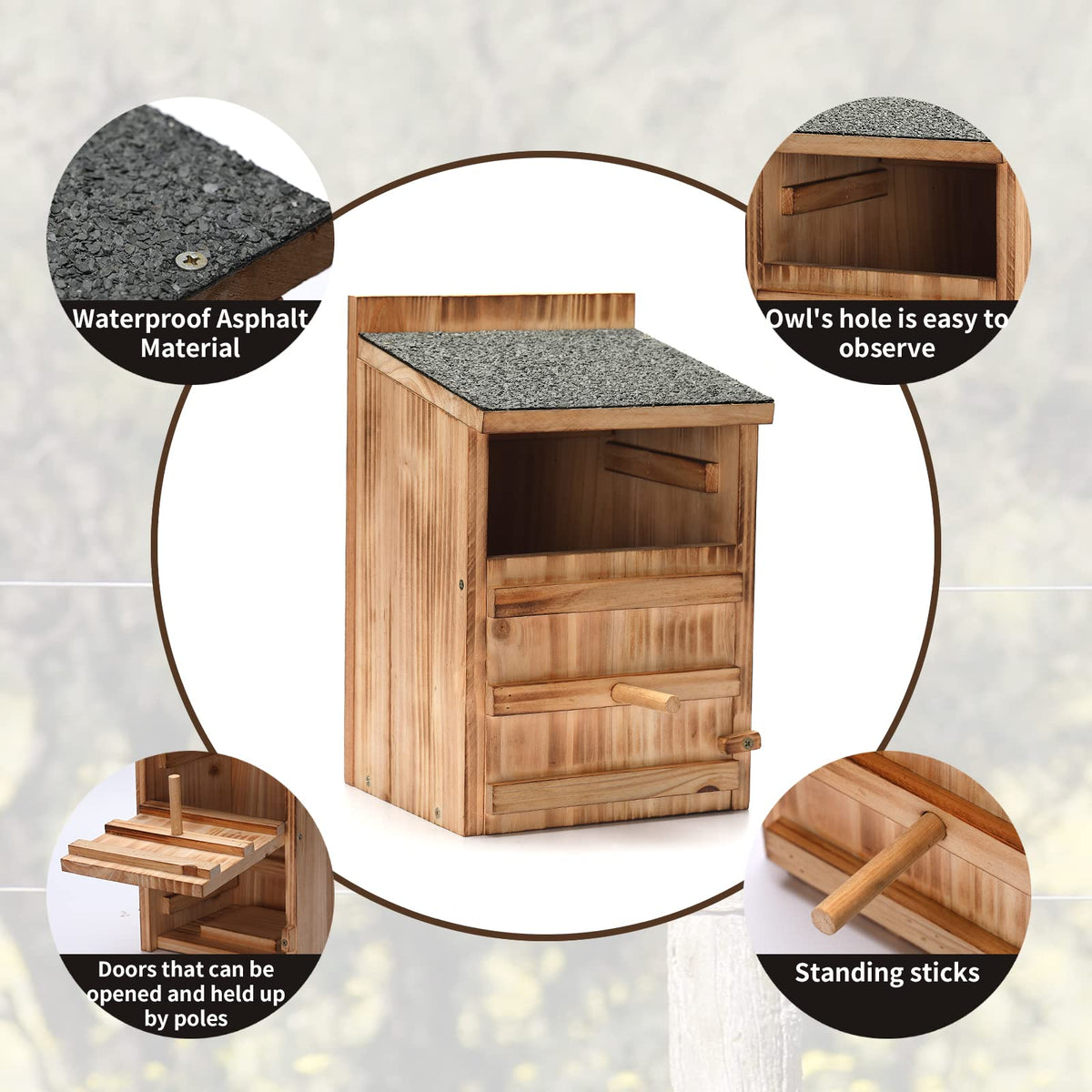 HHWODB Owl House wide bottom interior supports screech owls and small birds