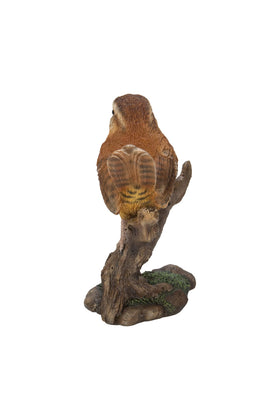 Hi-Line Carolina Wren on Stump close-up, textured polyresin with lifelike feathering.