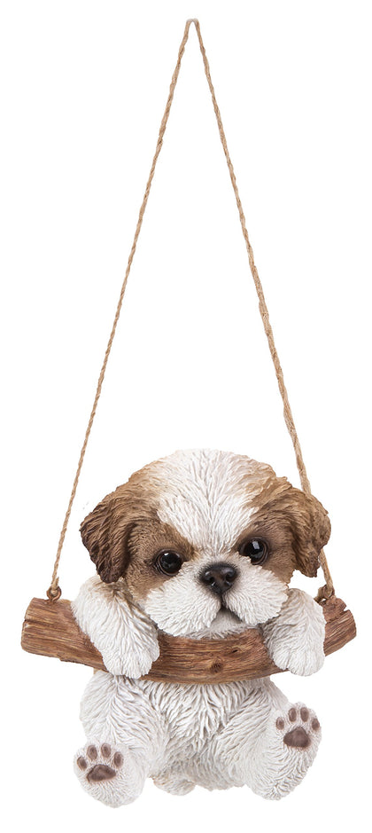 Hi-Line Shih Tzu Puppy hanging statue in garden decor, playful charm