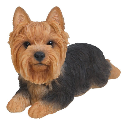 HI-LINE Yorkshire Terrier resin statue lying down for elegant indoor display.