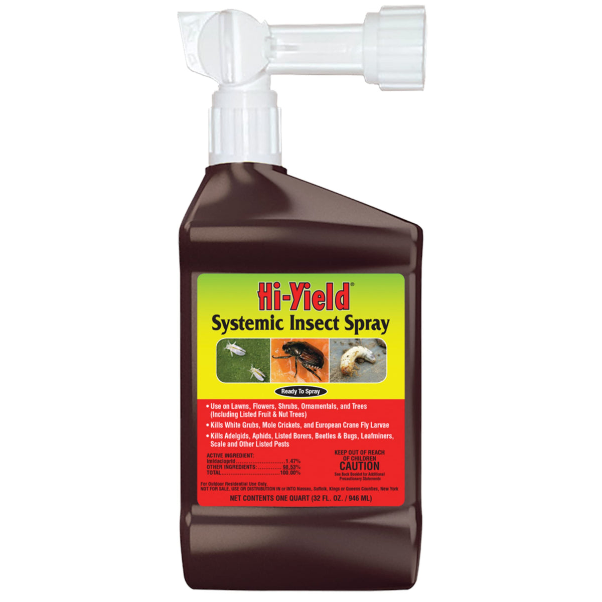 Hi-Yield 30206 systemic insect spray RTS 32 oz bottle protects lawns and ornamentals.