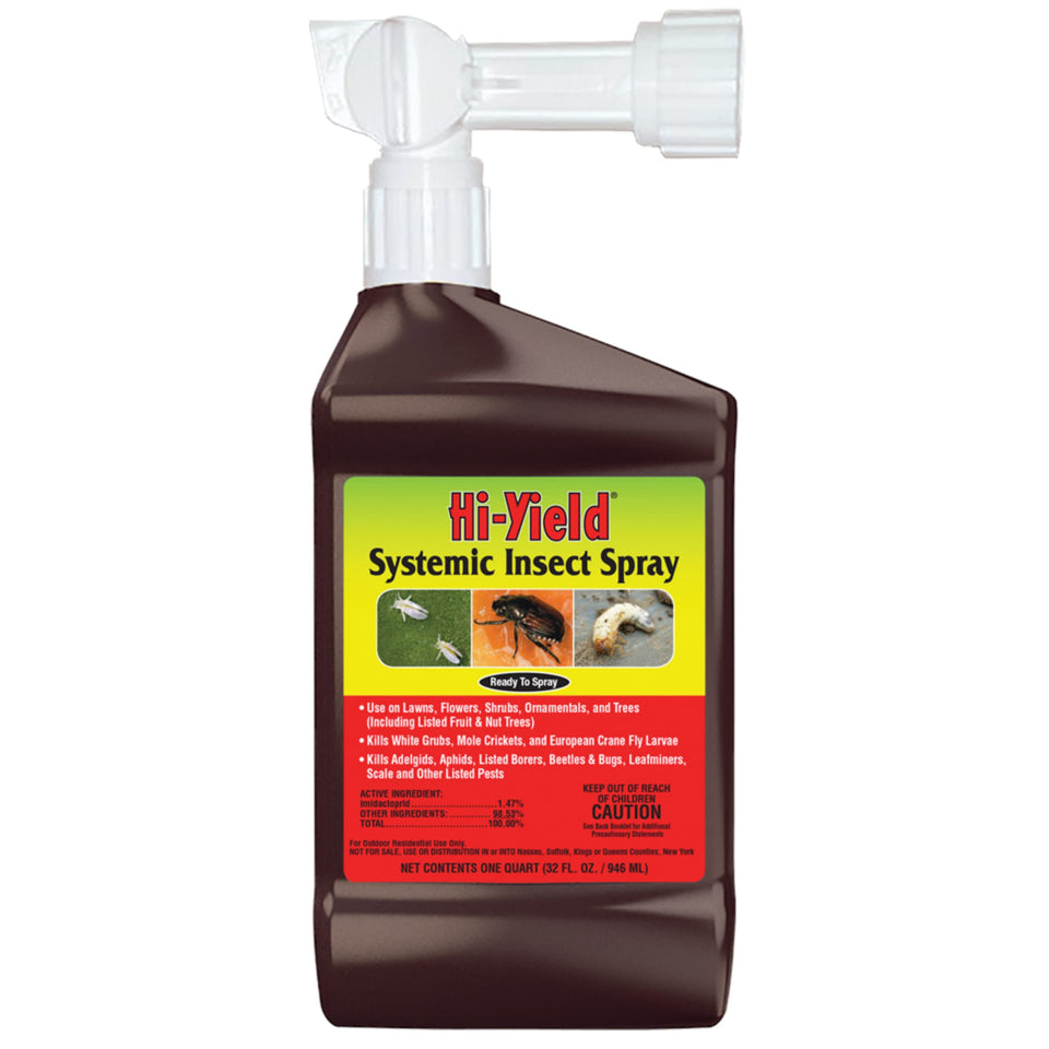 Hi-Yield 30206 systemic insect spray RTS 32 oz bottle protects lawns and ornamentals.