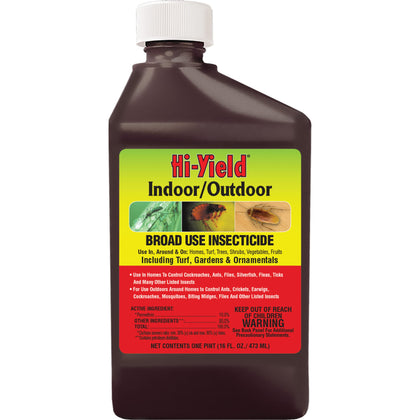 Hi-Yield 32009 insecticide bottle for indoor and outdoor use against common pests.