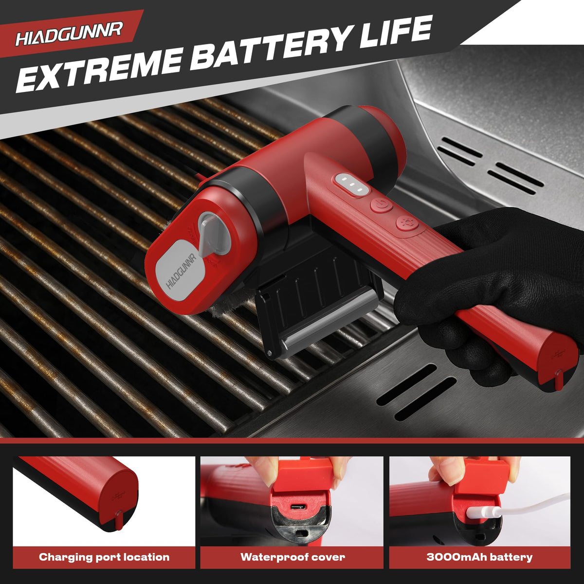HIADGUNNR 304 stainless bristles remove residue without scratching, keeping your grill safe.