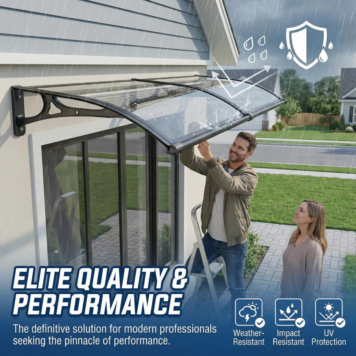 Hiapes easy-installation illustration with two people assembling canopy