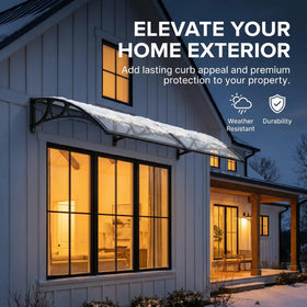 Hiapes exterior door canopy in action protects entry from rain and sun