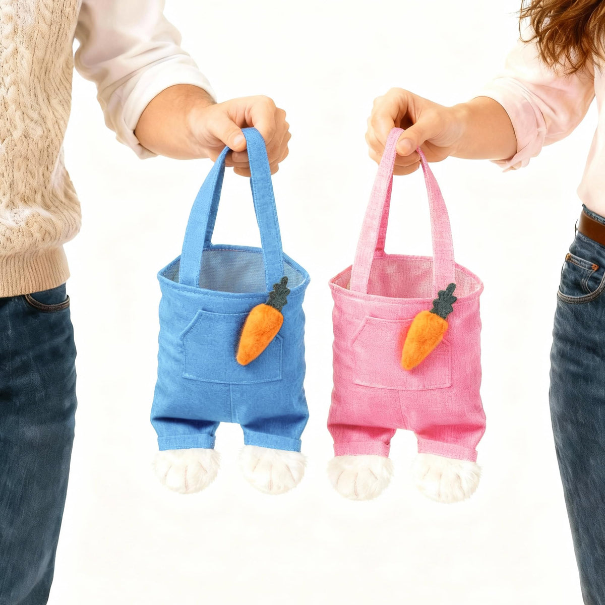 HiartGeil Easter Bunny Tote Basket blue side view, hanging display potential