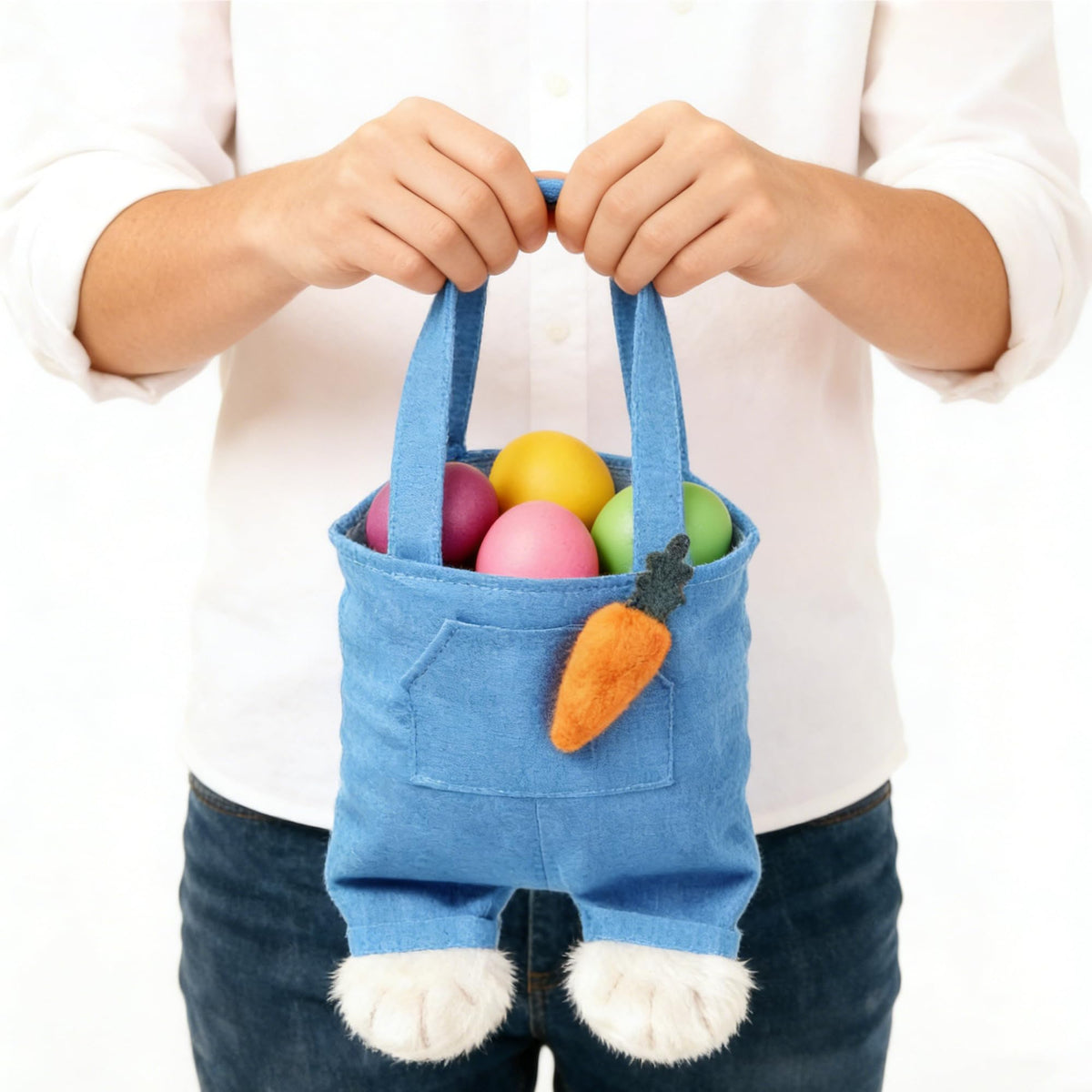 HiartGeil open-top Easter basket blue filled with eggs for display