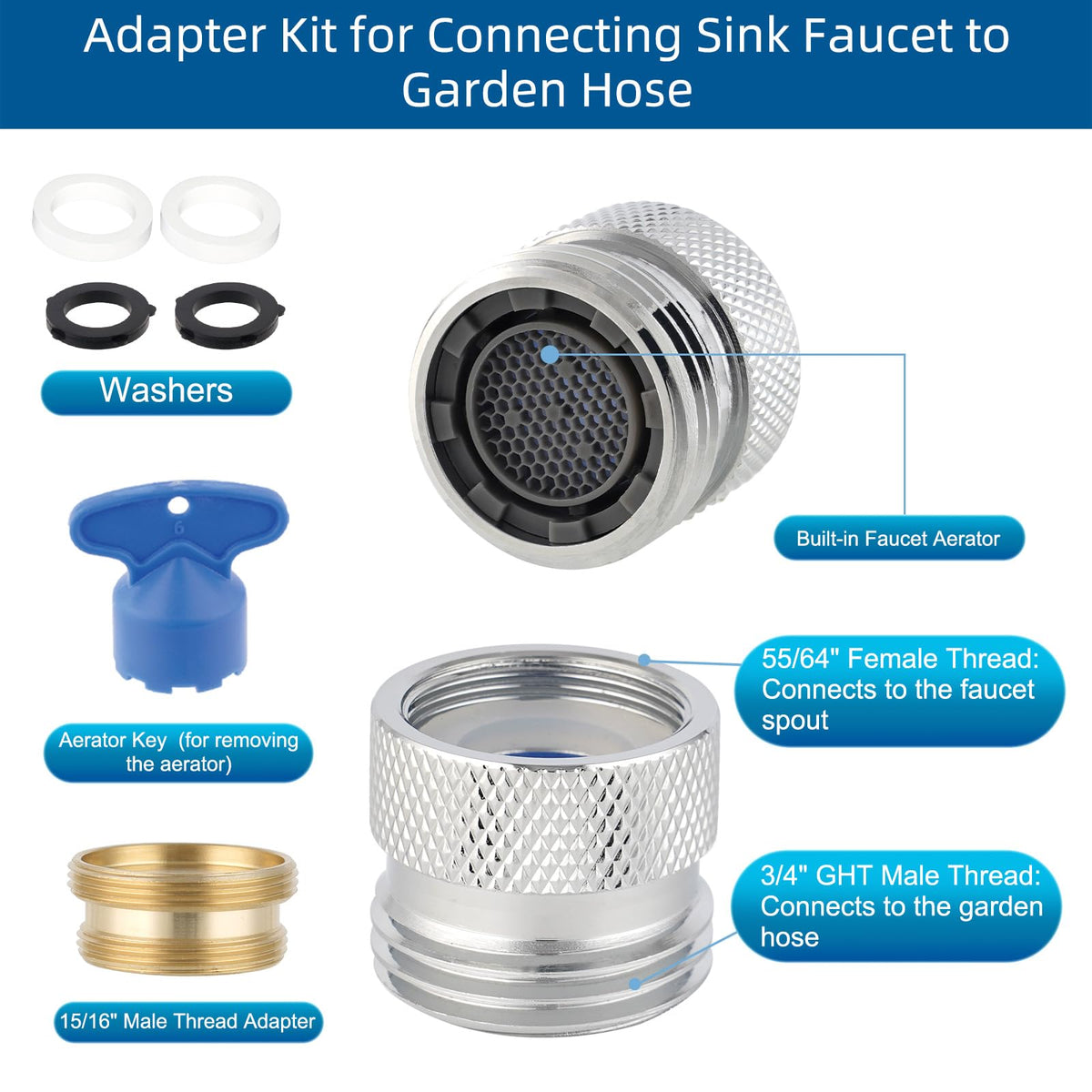 Hibbent brass adapter connection detail highlighting garden hose compatibility