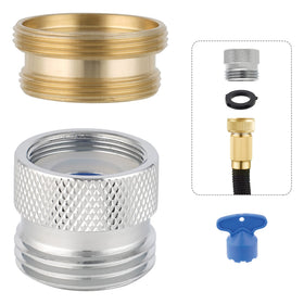 Hibbent faucet-to-garden-hose adapter chrome close-up showing durable brass construction