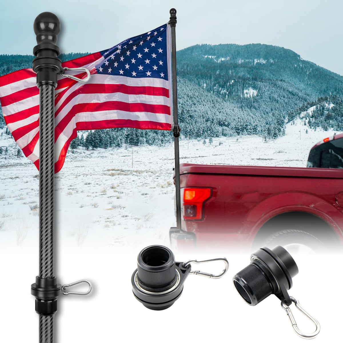 HIBLE 5ft carbon fiber flag pole ready for truck or boat, durable and lightweight.
