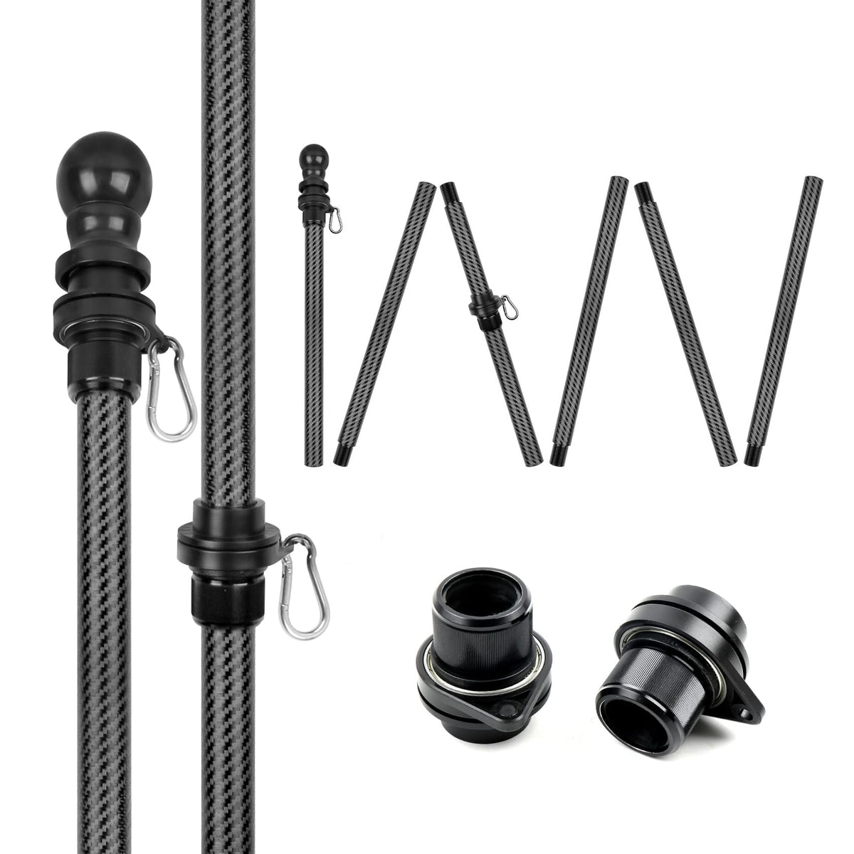 HIBLE 8-foot black flag pole assembly viewed at angle for porch display
