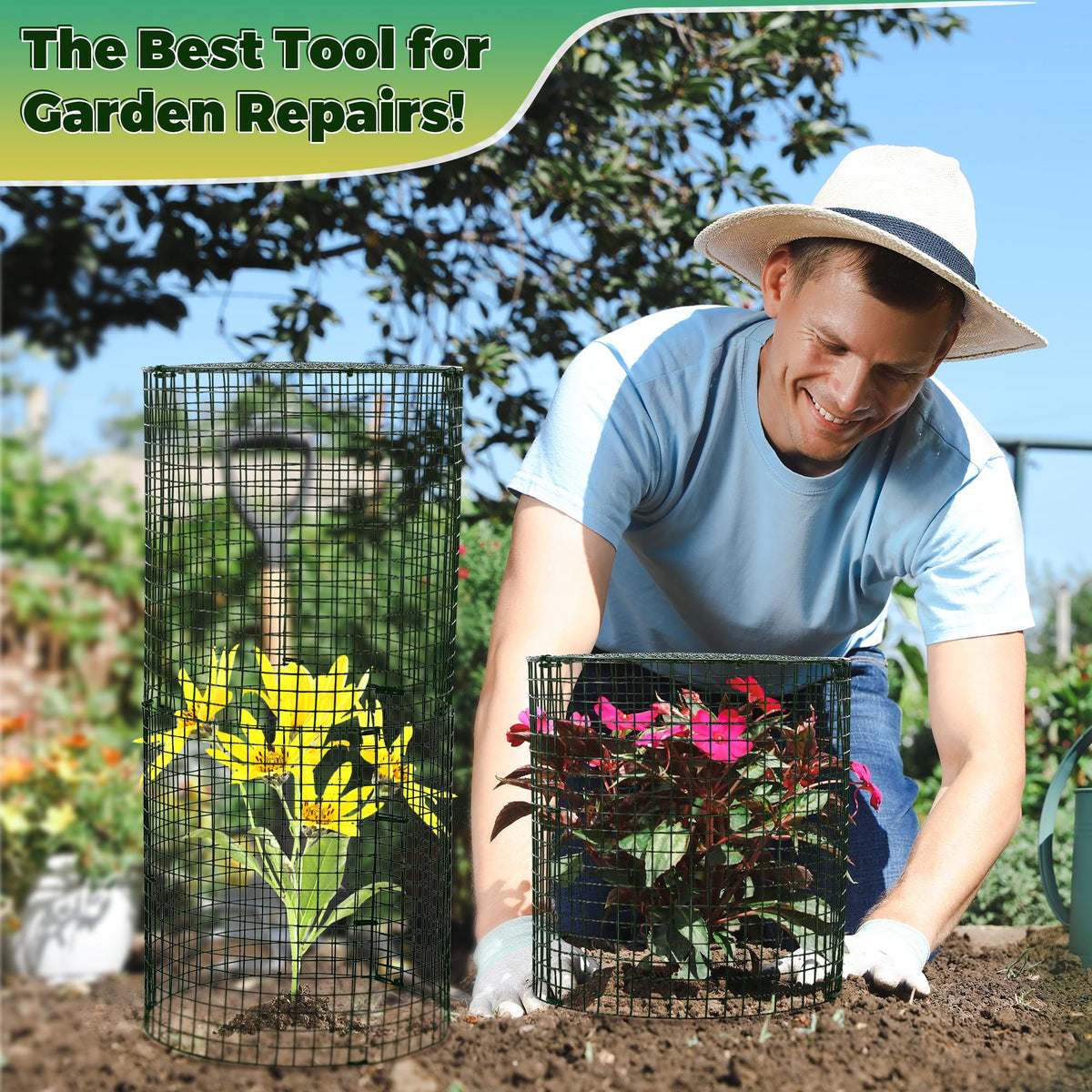 Dark green Hiboom protectors blend naturally into garden scenery.